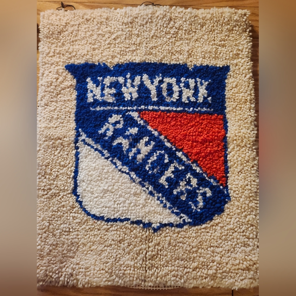 Vintage New York Rangers Latch Hook Wall Hanger/Rug Decor
